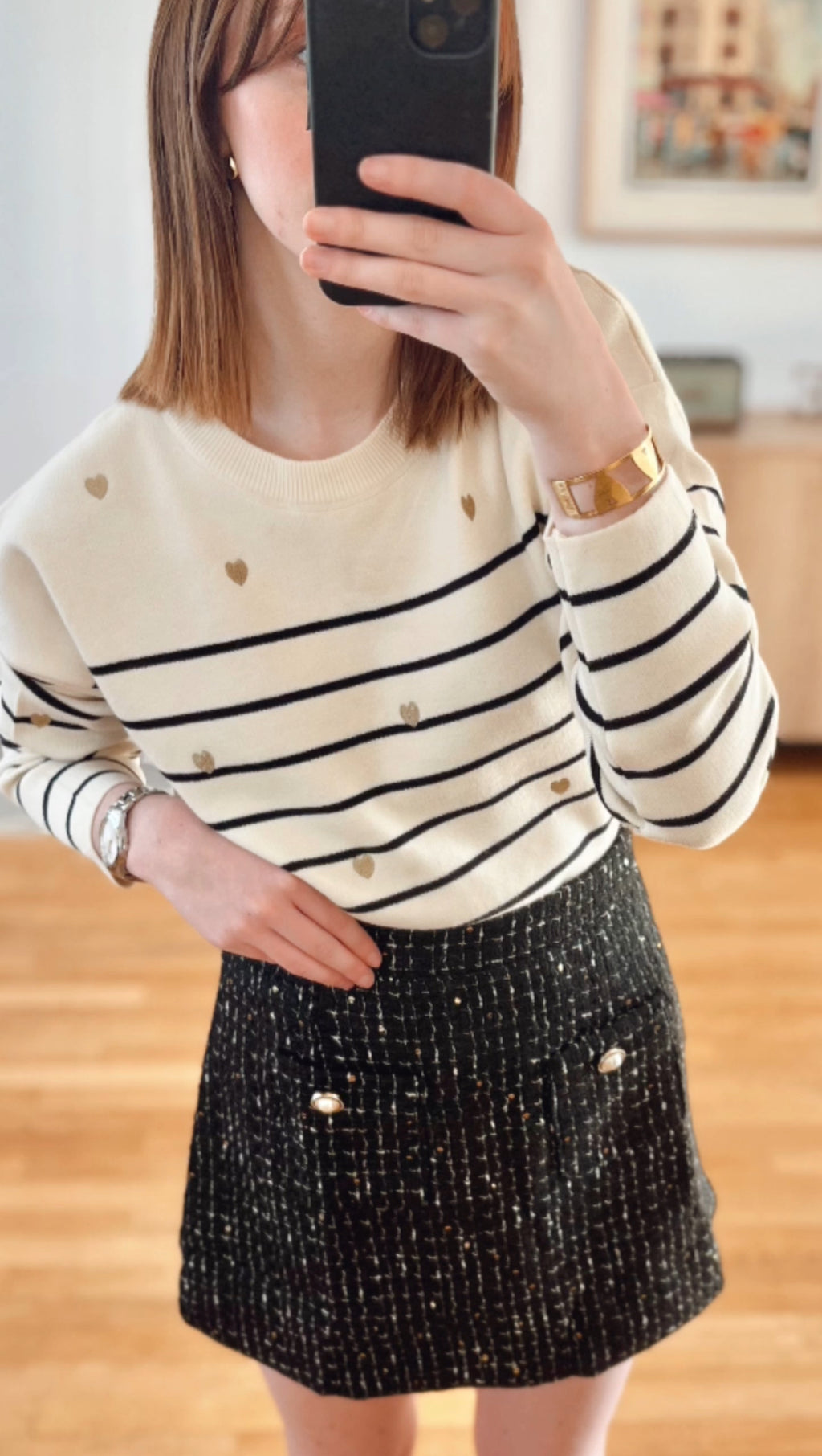 Pull marinière avec motifs en cœur